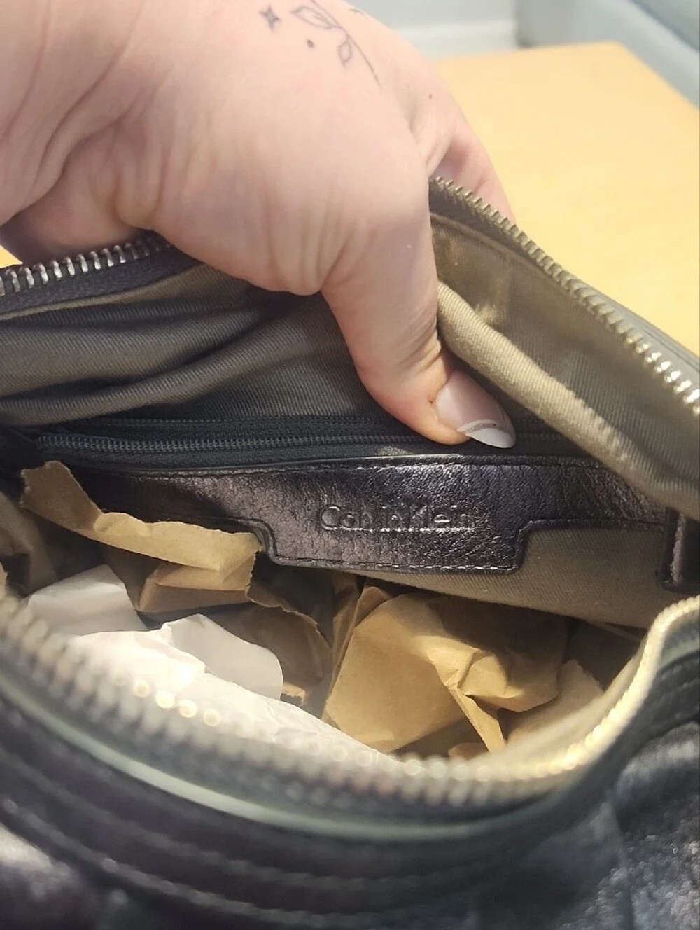 Calvin Klein Black Metallic Gathered Leather Hobo Wristlet